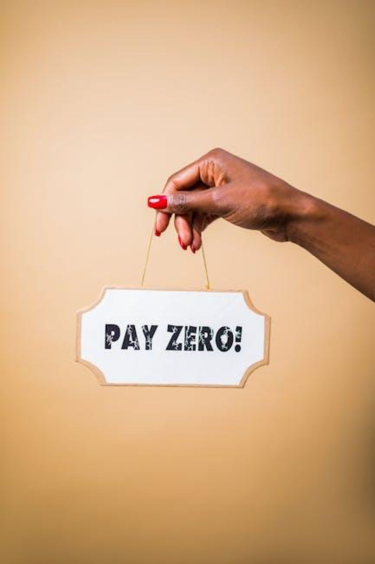 Misure_di_riduzione_dei_costi_e_miglioramento_dellefficienza_H9QiuhVTn1 - Veicoli24 Source: RDNE Stock project - pexels - A hand holds a 'Pay Zero' sign, symbolizing cost savings or free content.